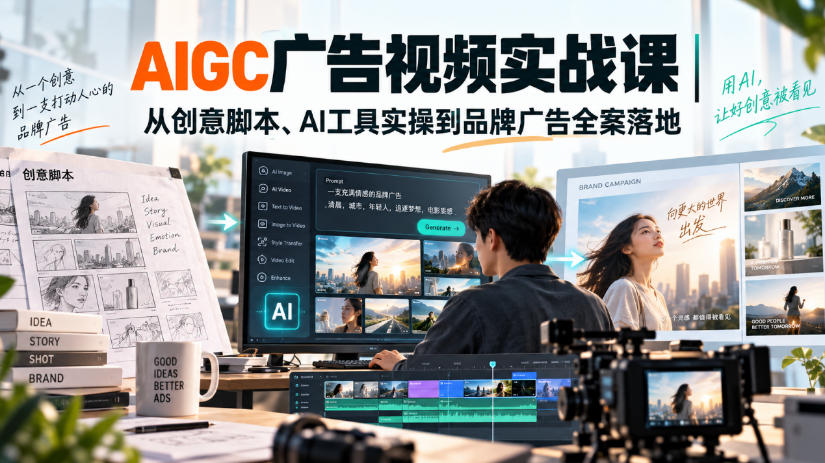 AIGC广告视频实战课|从创意脚本、AI工具实操到品牌广告全案落地-龙部落