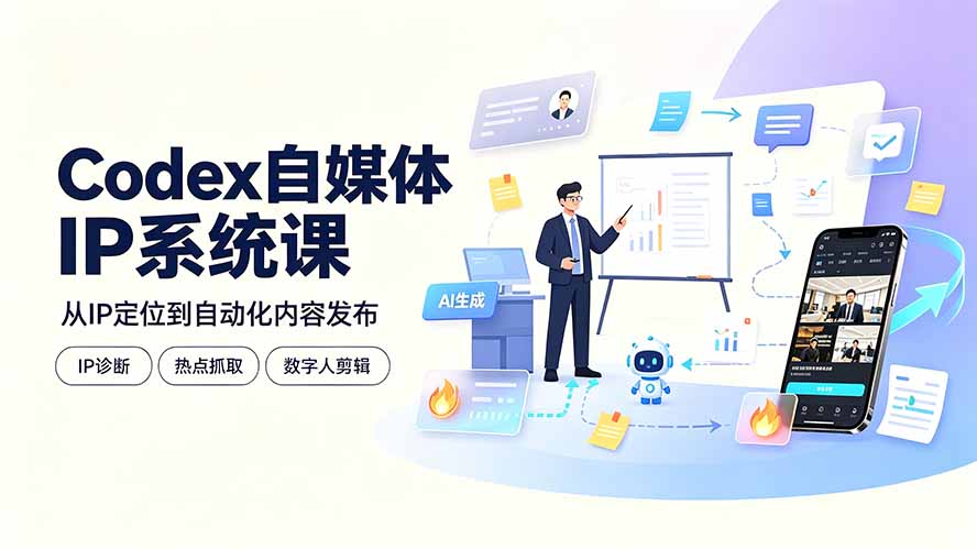 Codex自媒体IP系统课:IP诊断/热点抓取/IP蒸馏 Skill,爆款复刻数字人多平台自动发布教程-龙部落