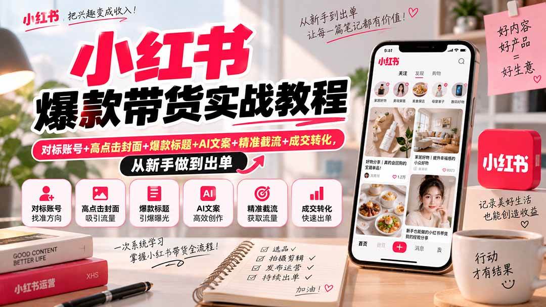 （20473期）小红书爆款带货实战教程｜对标账号+高点击封面+爆款标题+AI文案+精准截流+成交转化，从新手做到出单-龙部落