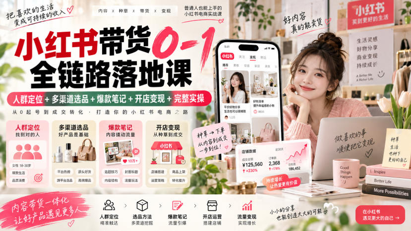 小红书带货0-1全链路落地课｜人群定位+多渠道选品+爆款笔记+开店变现完整实操-龙部落