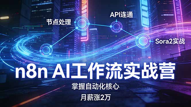 n8n AI工作流实战营，节点处理+API连通+Sora2实战，掌握自动化核心月薪涨2万-龙部落