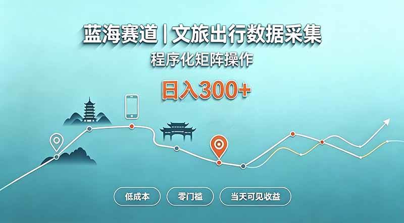 （20478期）蓝海赛道 文旅出行数据采集 程序化矩阵操作 低成本 零门槛 当天可见收益 日入300+-龙部落