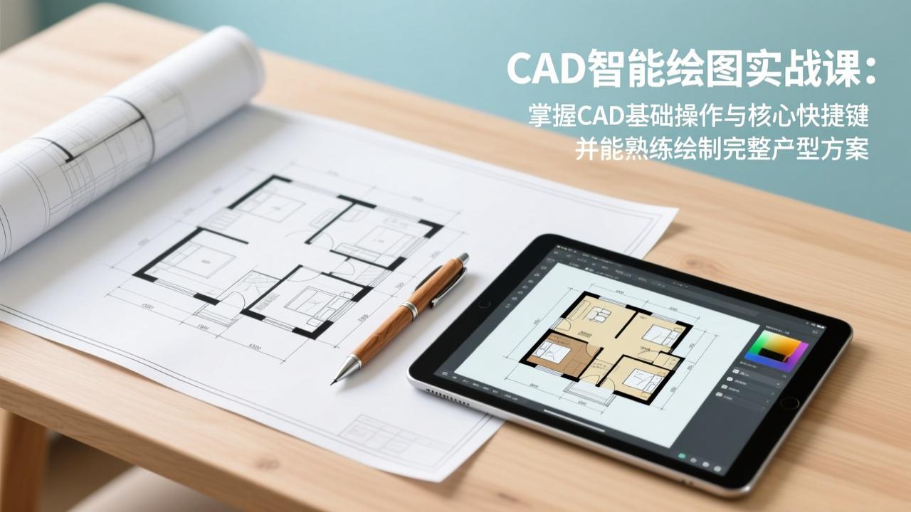 CAD智能绘图实战课：掌握CAD基础操作与核心快捷键，并能熟练绘制完整户型方案-龙部落