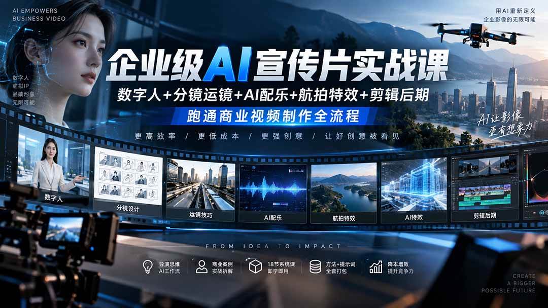 (20548期)企业级AI宣传片实战课|数字人+分镜运镜+AI配乐+航拍特效+剪辑后期,跑通商业视频制作全流程-龙部落