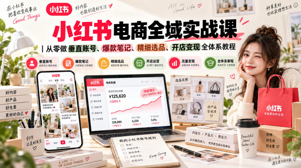 小红书电商全域实战课｜从零做垂直账号、爆款笔记、精细选品、开店变现全体系教程-龙部落