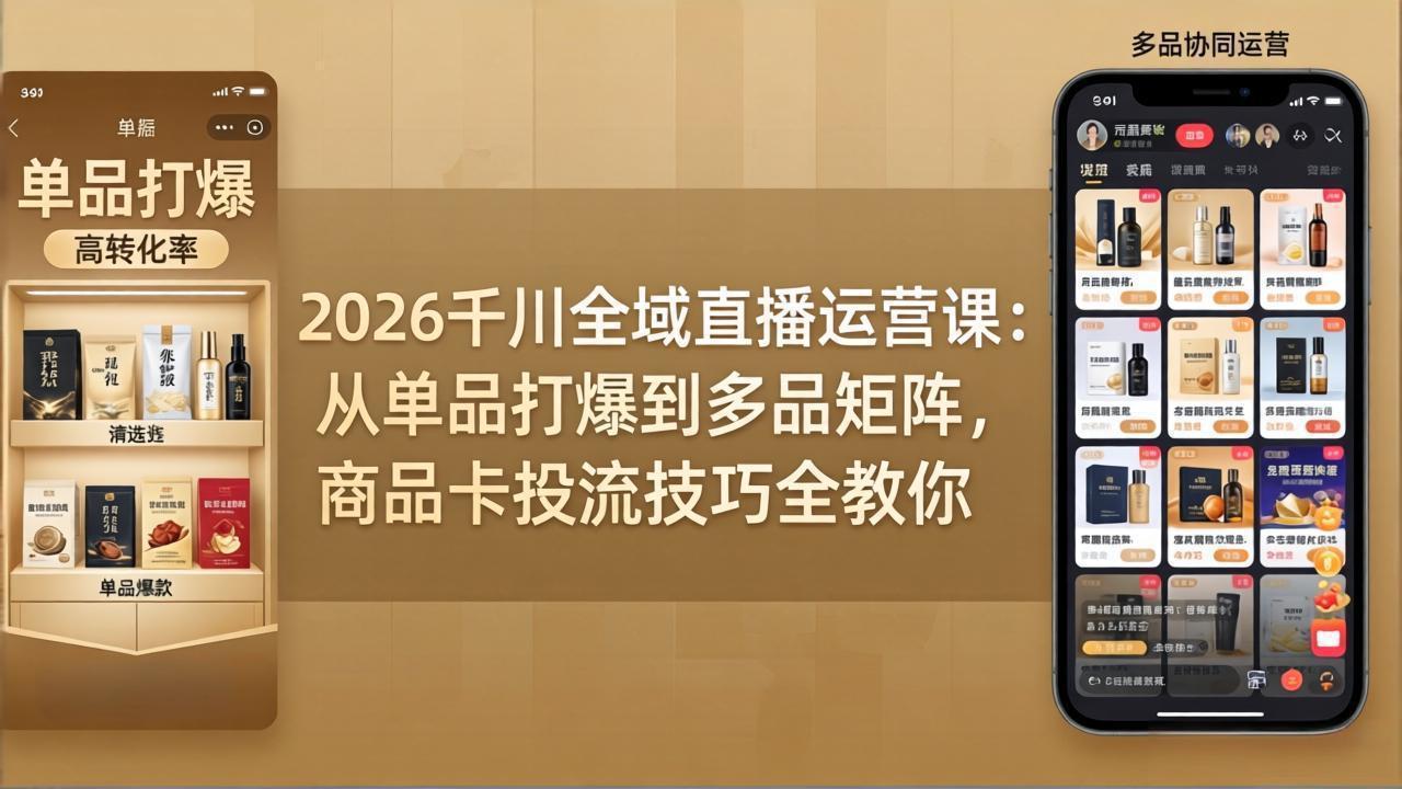 2026千川全域直播运营课:从单品打爆到多品矩阵,商品卡投流技巧全教你-龙部落
