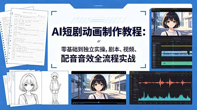 AI短剧动画制作教程：零基础到独立实操，剧本、视频、配音音效全流程实战-龙部落
