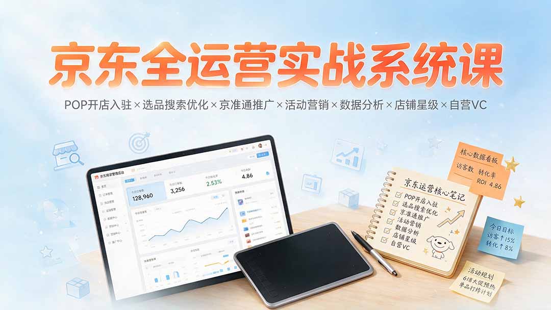 京东全运营实战系统课：POP开店入驻×选品搜索优化×京准通推广×活动营销×数据分析×店铺星级×自营VC-龙部落