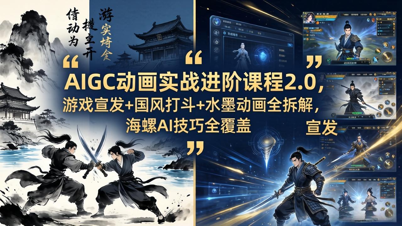 AIGC动画实战进阶课程2.0，游戏宣发+国风打斗+水墨动画全拆解，海螺AI技巧全覆盖-龙部落