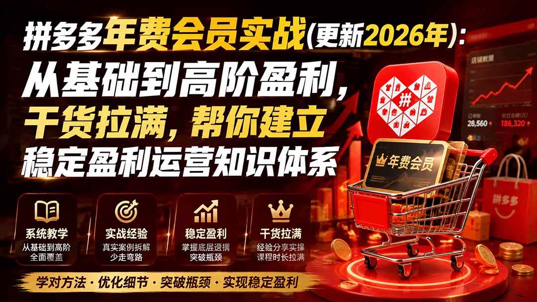 （20157期）拼多多年费会员实战(更新2026年)：从基础到高阶盈利，干货拉满，帮你建立稳定盈利运营知识体系-龙部落