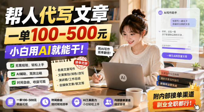 帮人代写文章,一单100-500,小白用AI就能干,附内部接单渠道,副业全职都行【揭秘】-龙部落