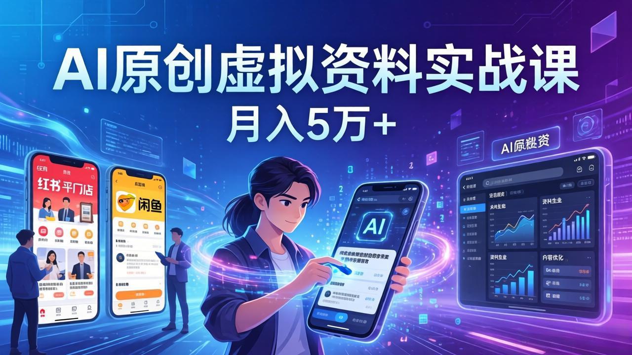 AI原创虚拟资料实战课：2026新机会，小红书闲鱼开店，普通人用AI轻松变现，月入5万+-龙部落