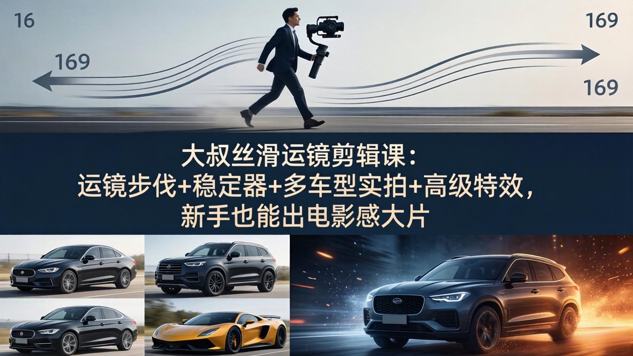 大叔丝滑运镜剪辑课：运镜步伐+稳定器+多车型实拍+高级特效，新手也能出电影感大片-龙部落