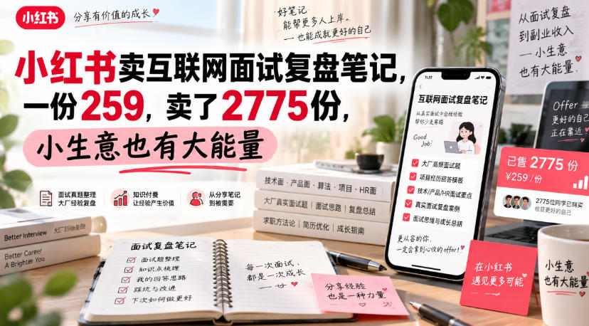 小红书卖互联网面试复盘笔记，一份259，卖了2775份，小生意也有大能量-龙部落