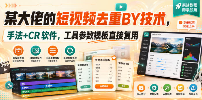 某大佬的短视频去重搬运技术，手法+CR软件，工具参数模板直接复用-龙部落