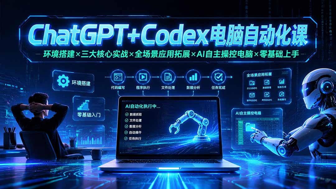 ChatGPT+Codex电脑自动化课:环境搭建×三大核心实战×全场景应用拓展×AI自主操控电脑×零基础上手-龙部落