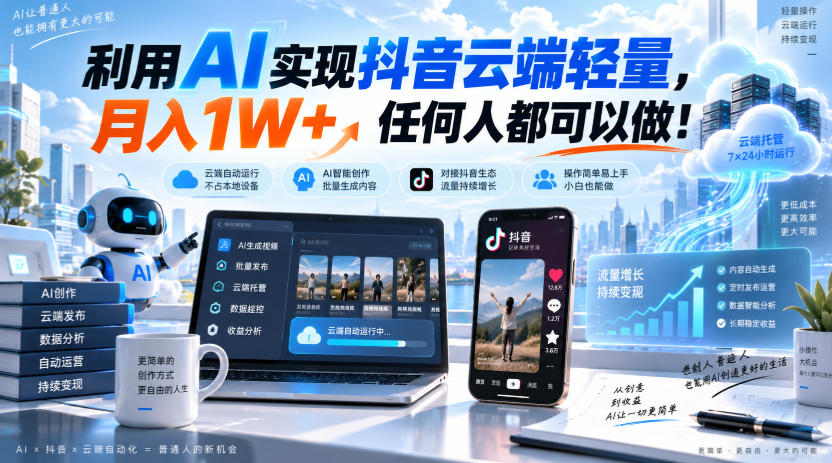 利用AI实现抖音云端轻量,月入1W+,任何人都可以做!【揭秘】-龙部落