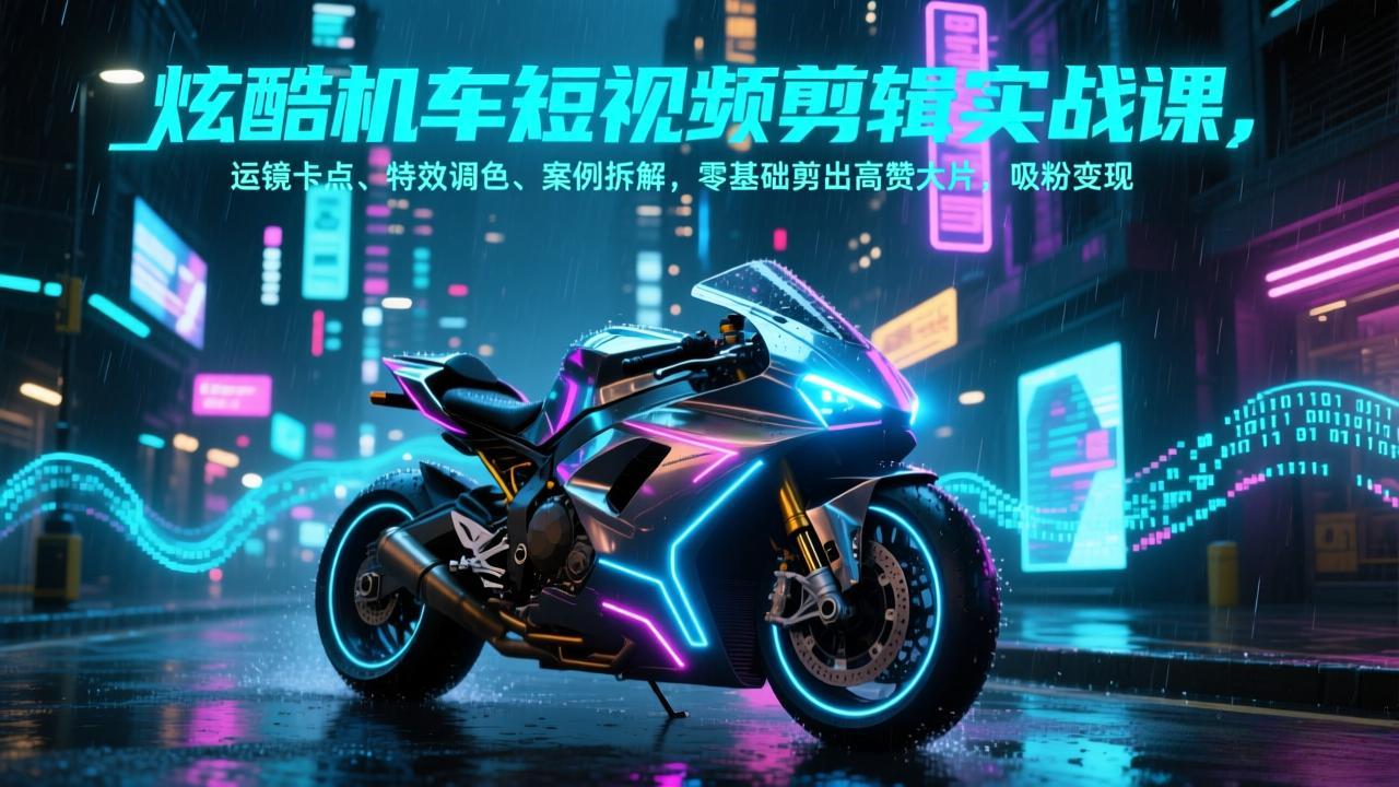 炫酷机车短视频剪辑实战课,运镜卡点、特效调色、案例拆解,零基础剪出高赞大片,吸粉变现-龙部落