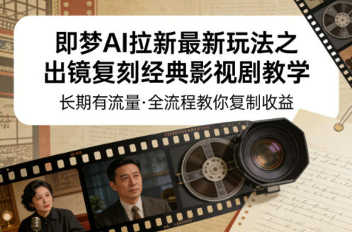 即梦AI拉新最新玩法之出镜复刻经典影视剧教学，长期有流量，全流程教你复制收益-龙部落