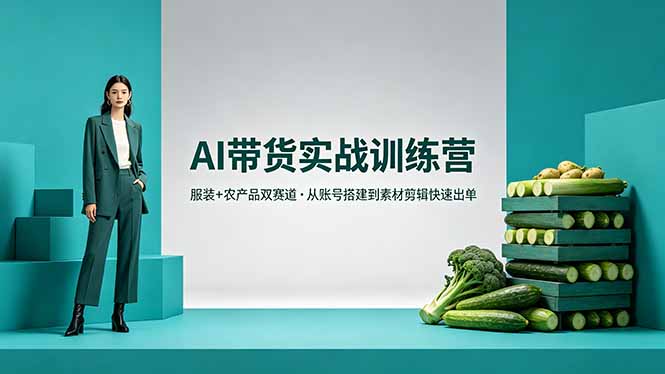 AI带货实战训练营，服装+农产品双赛道，从账号搭建到素材剪辑快速出单-龙部落
