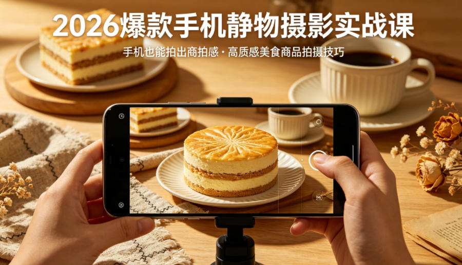 2026爆款手机静物摄影实战课，手机也能拍出商拍感，学会拍出高质感美食商品-龙部落