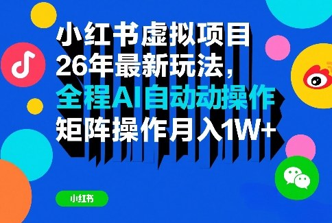 小红书虚拟项目26年最新玩法，全程AI自动操作，矩阵操作月入1W＋【揭秘】-龙部落