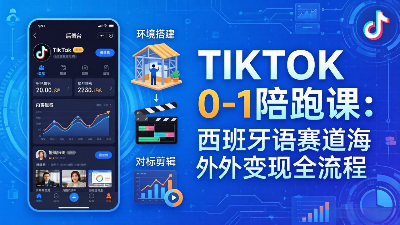 TIKTOK 0-1 陪跑课：从环境搭建到刷对标剪辑，西班牙语赛道海外变现全流程-龙部落