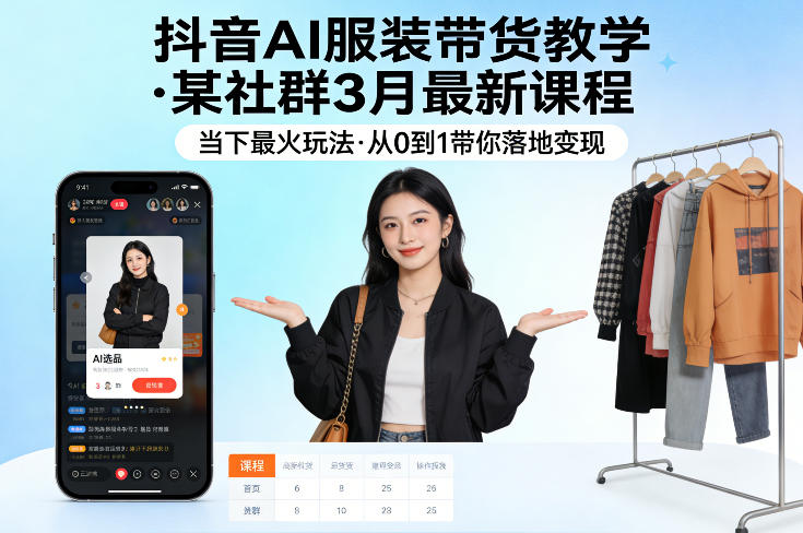 抖音AI服装带货教学,某社群3月最新课程,当下最火玩法,从0到1带你落地变现-龙部落