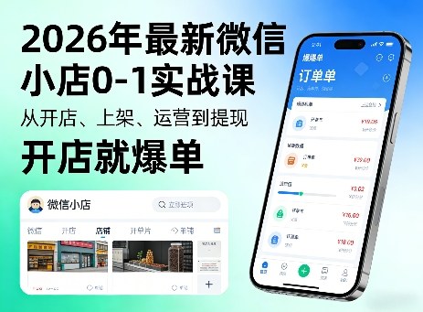 2026年最新微信小店0-1实战课，从开店、上架、运营到提现，开店就爆单-龙部落