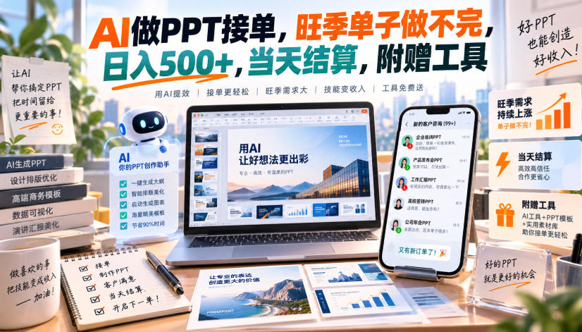 AI做PPT接单，旺季单子做不完，日入500+，当天结算，附赠工具【揭秘】-龙部落