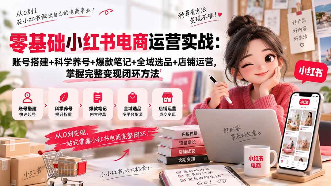 （20467期）零基础小红书电商运营实战：账号搭建+科学养号+爆款笔记+全域选品+店铺运营，掌握完整变现闭环方法-龙部落