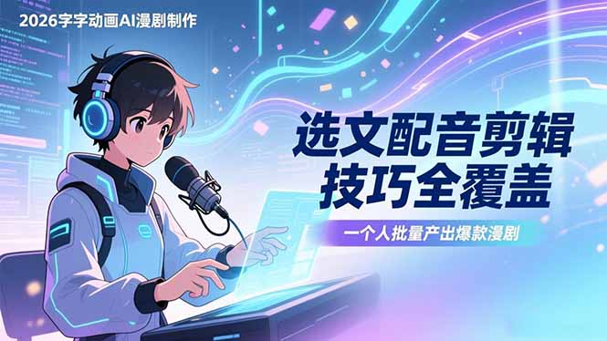 2026字字动画AI漫剧制作-1期，选文配音剪辑技巧全覆盖，一个人就能批量产出爆款漫剧-龙部落