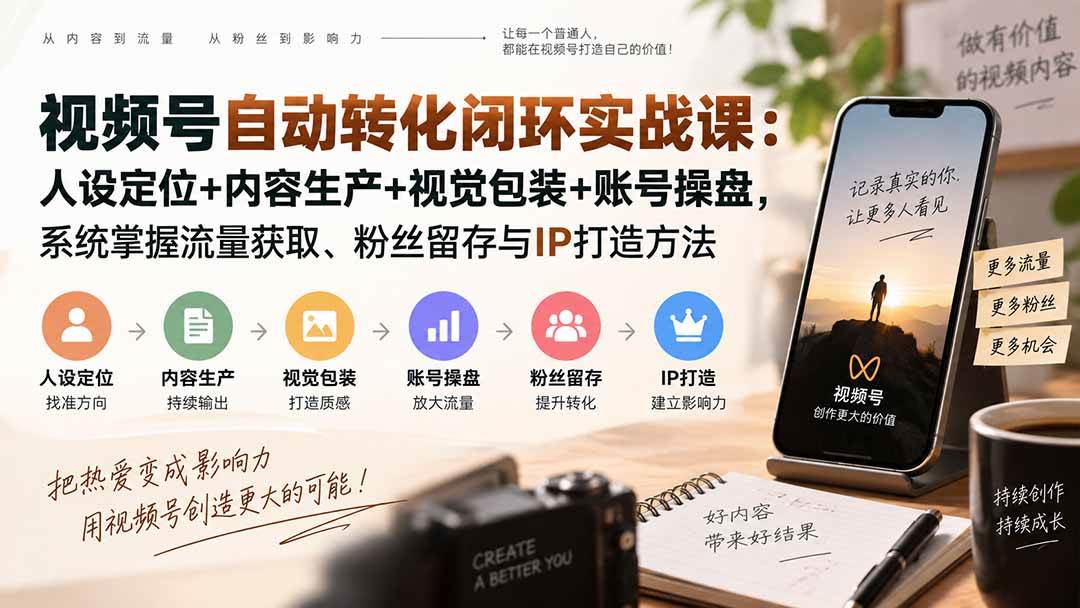 （20327期）视频号自动转化闭环实战课：人设定位+内容生产+视觉包装+账号操盘，系统掌握流量获取、粉丝留存与IP打造方法-龙部落