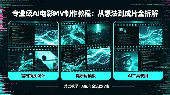 专业级AI电影MV制作教程，从想法到成片全拆解，宫格镜头+提示词模板+AI工具一站式教学-龙部落