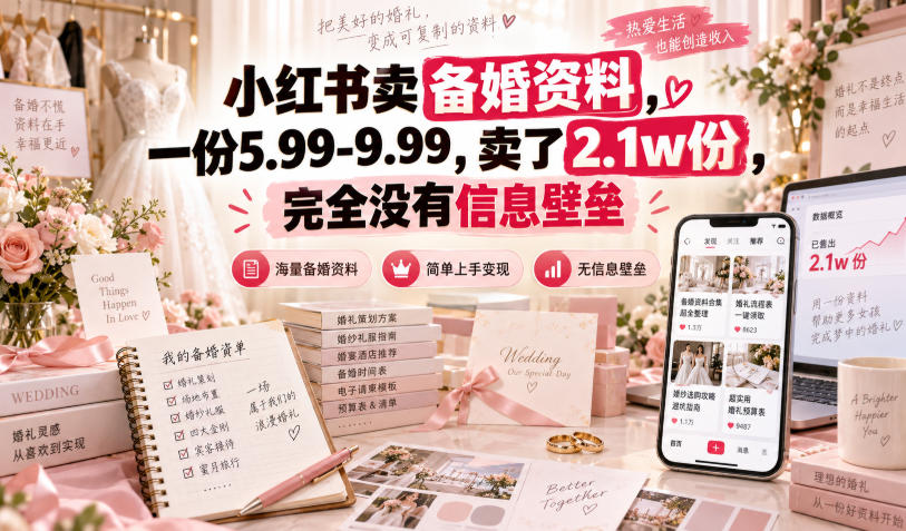 小红书卖备婚资料,一份5.99-9.99,卖了2.1w份,完全没有信息壁垒-龙部落