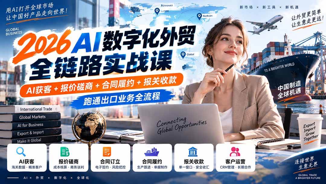 (20569期)2026AI数字化外贸全链路实战课:AI获客+报价磋商+合同履约+报关收款,跑通出口业务全流程-龙部落