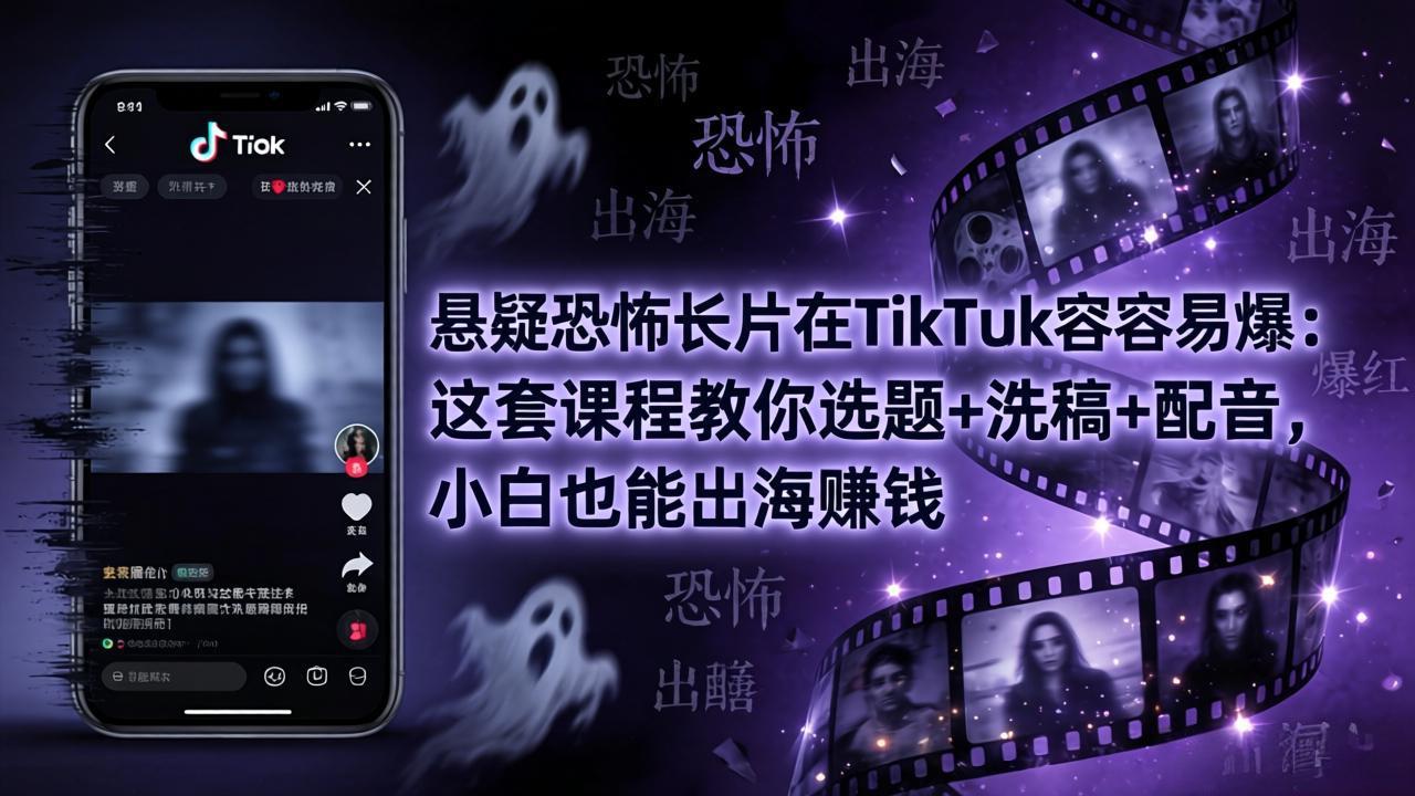 悬疑恐怖长片在TikTok最容易爆：这套课程教你选题+洗稿+配音，小白也能出海赚钱-龙部落
