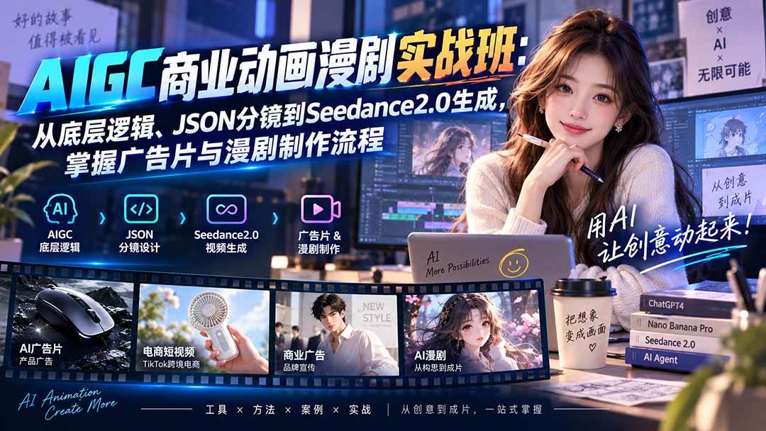 (20268期)AIGC商业动画漫剧实战班-更新:从底层逻辑、JSON分镜到Seedance2.0生成,掌握广告片与漫剧制作流程-龙部落