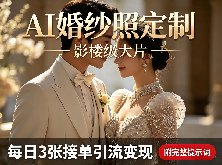 AI婚纱照定制影楼级大片,每日3张接单引流变现,轻松实现副业增收(附完整提示词)-龙部落