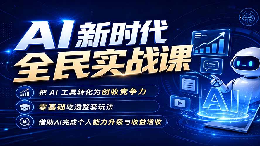 AI新时代全民实战课,把 AI 工具转化为创收竞争力,零基础吃透整套玩法,借助AI完成个人能力升级与收益增收。-龙部落