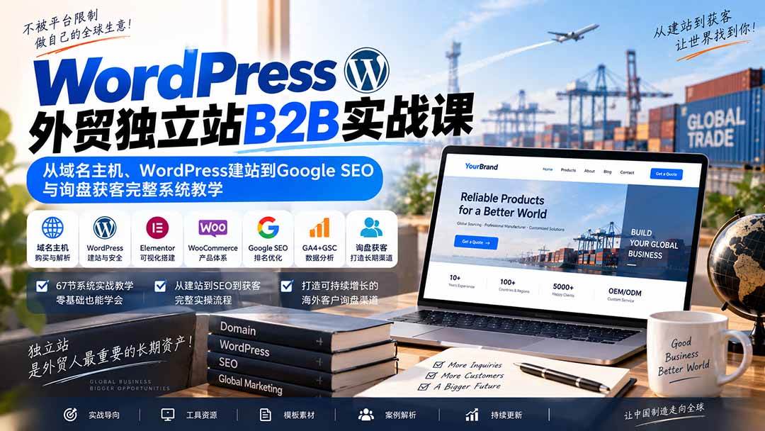 (20526期)WordPress外贸独立站B2B实战课:从域名主机、WordPress建站到Google SEO与询盘获客完整系统教学-龙部落