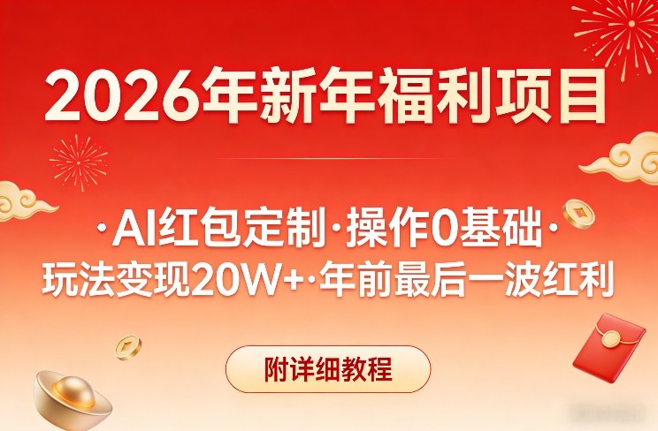 新年福利项目，AI红包定制，操作0基础，玩法变现20W+年前最后一波红利，附详细教程-龙部落