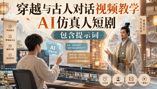 穿越与古人对话视频教学,AI仿真人短剧,包含提示词-龙部落