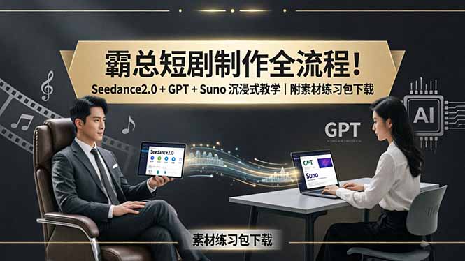 霸总短剧制作全流程！Seedance2.0 + GPT + Suno 沉浸式教学｜附素材练习包下载-龙部落