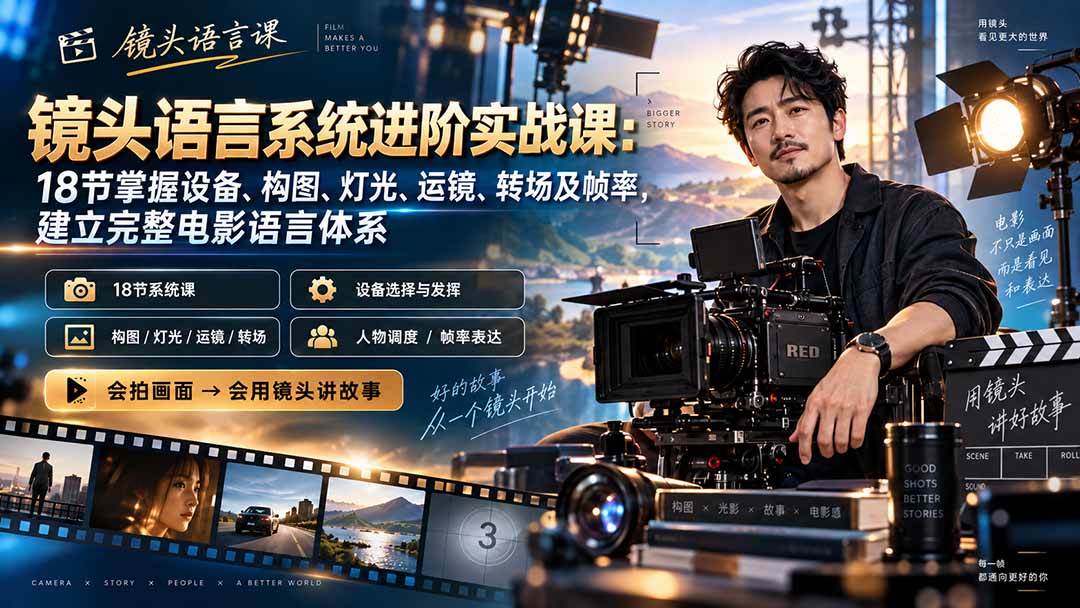 （20434期）镜头语言系统进阶实战课：18节掌握设备、构图、灯光、运镜、转场及帧率，建立完整电影语言体系-龙部落