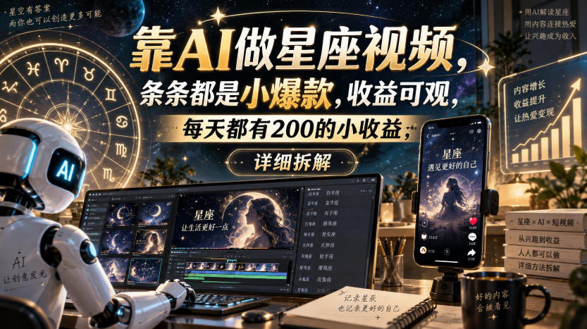 靠AI做星座视频,条条都是小爆款,收益可观,每天都有200的小收益,详细拆解-龙部落