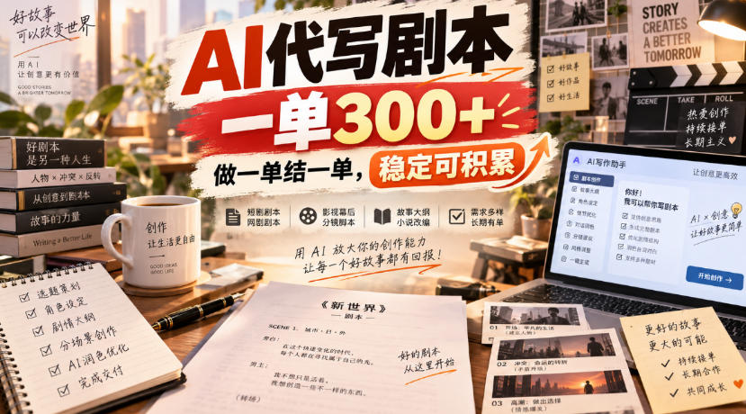 AI代写剧本，一单300+，做一单结一单，稳定可积累-龙部落