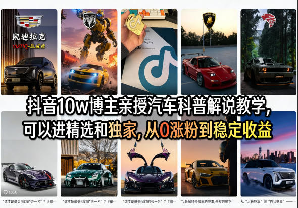 抖音10w博主亲授汽车科普解说教学，可以进精选和独家，从0涨粉到稳定收益（详细视频课程+1T素材）-龙部落