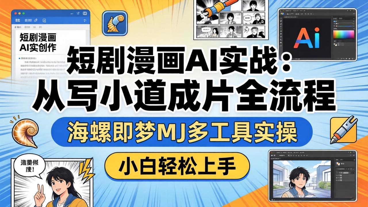短剧漫画AI实战：从写小说到成片全流程，海螺即梦MJ多工具实操，小白轻松上手-龙部落