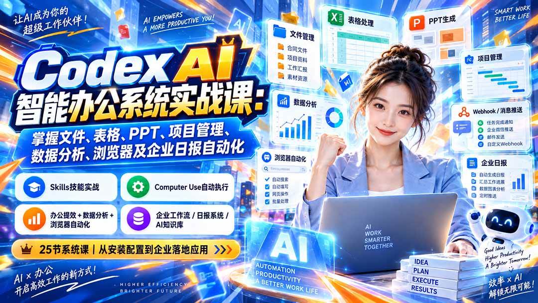 （20446期）Codex AI智能办公系统实战课：掌握文件、表格、PPT、项目管理、数据分析、浏览器及企业日报自动化-龙部落